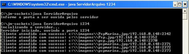 Mensagens exibidas pela thread do servidor