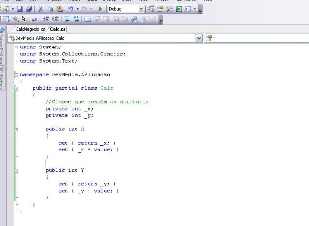 Classe Calc utilizando o conceito de Partial Class (contendo os atributos da classe)