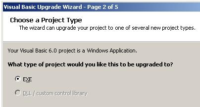 Tela que informa qual tipo de projeto est sendo migrado