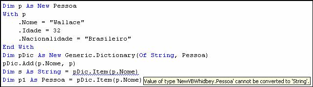 Uso da classe System.Collections.Generics.Dictionary