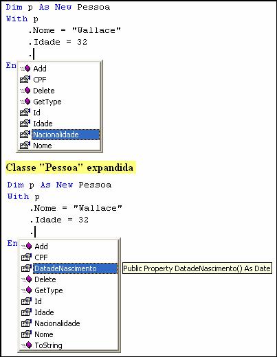 Classe Pessoa: antes e depois de expandida.