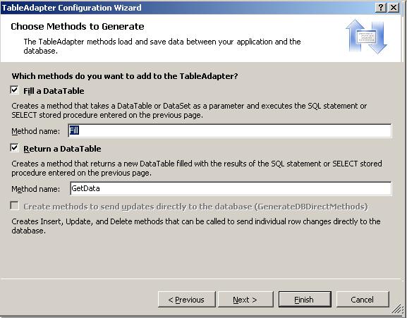 Definindo os nomes dos mtodos do TableAdapter
