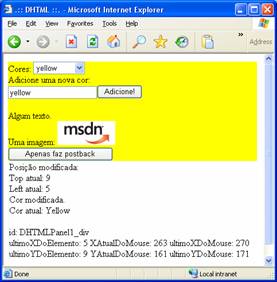 Resultado da movimentao e da mudana de cor do controle