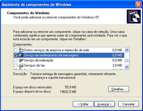 Instalando o MSMQ