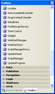 Componentes do ATLAS instalador na Toolbox do Visual Studio 2005