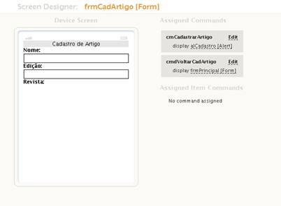 Screen Design do Form de Cadastro de Artigo