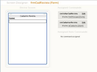 Screen Design do Form de Cadastro de Revista
