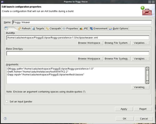 Exemplo preenchimento dos campos para configurar o Weaver