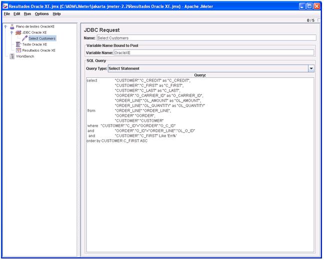 Configurao do comando a ser executado no banco