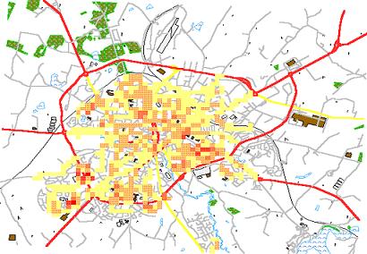 Distribuio da populao ao longo das vias principais