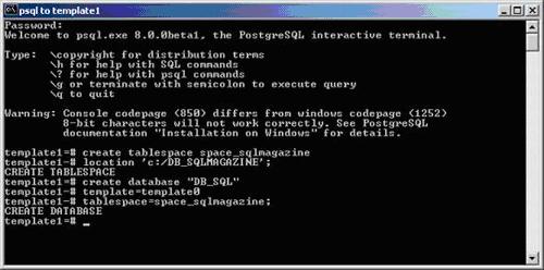 Utilizando o banco TEMPLATE1