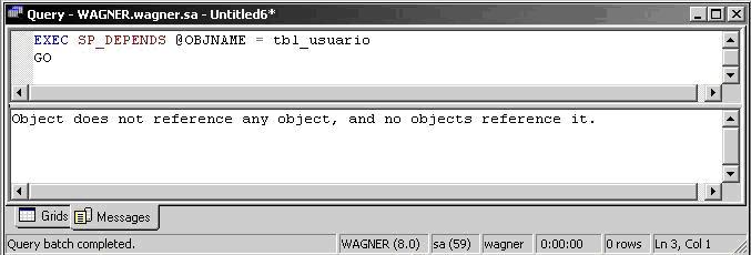 Mostra que o TRIGGER criado, no referencia e nem  referenciado por nenhum outro objeto