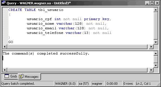 Criando ento a tabela