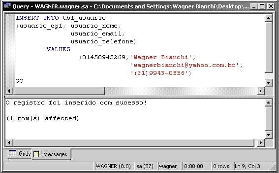 Recebendo a mensagem disparada pelo TRIGGER