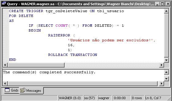 Criando o TRIGGER DELETE
