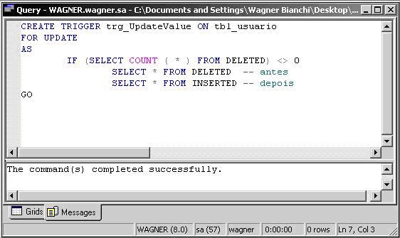Criamos ento a TRIGGER para UPDATE