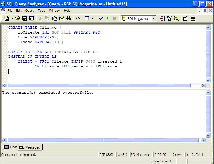 Usando instead of triggers no SQL Server 2000