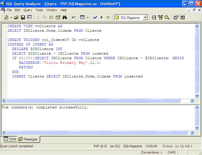 Criando um instead of trigger para a view