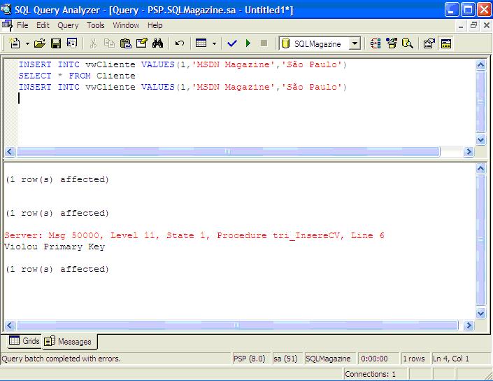 Testando o instead of trigger da view