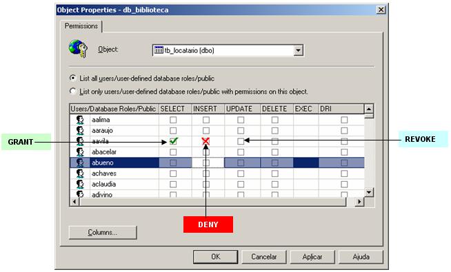 Atribuindo permiss�es