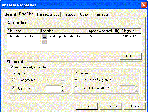 Figura 2. Criando um filegroup secund�rio