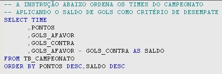 Instru��o que retorna os times do campeonato ordenados