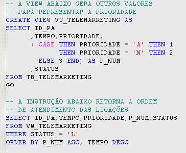 View com a coluna calculada e a instru��o que gera a ordem das P.A.�s