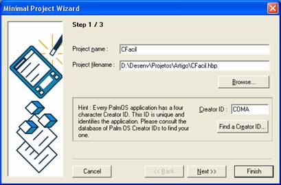 Primeiro passo do Minimal Project Wizard