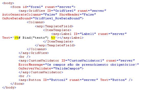 C�digo da tag da default.aspx